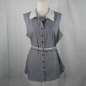 03562 Diane Gilman navy & white striped blouse XL NWT